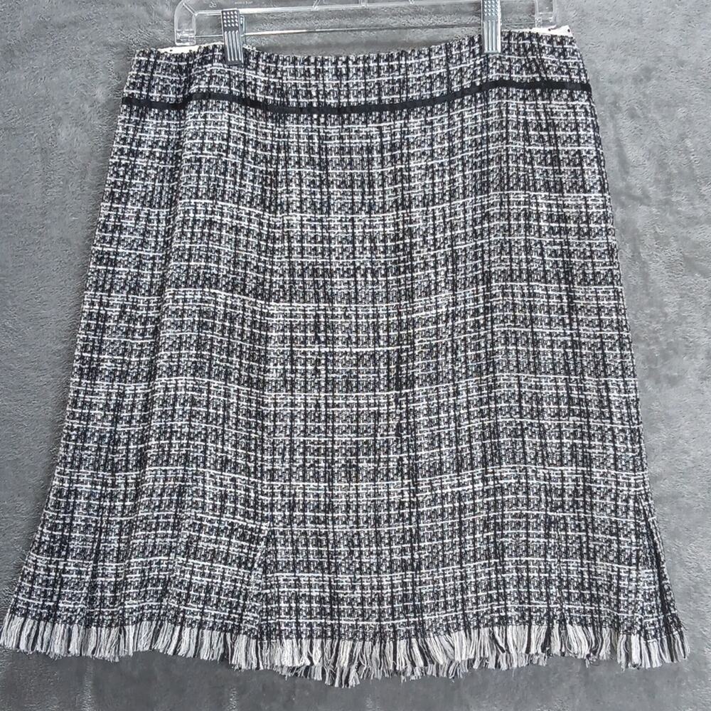 Etcetera Black & White‎ Woven Skirt Women's Size 12 Fringe Hemline Academia